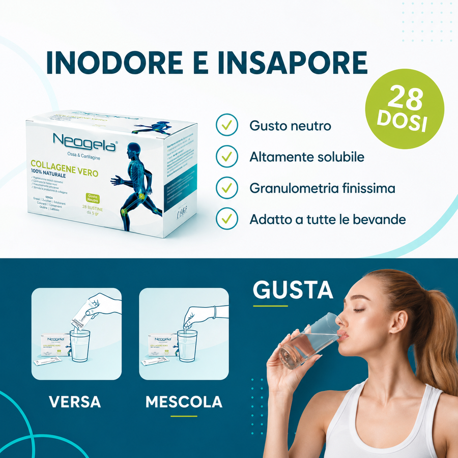 Collagene in gel Neogela, rigenera ossa e cartilagini, 28 dosi in gel